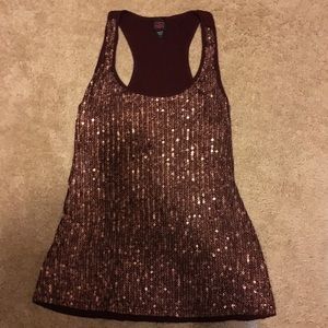 2b Bebe burgundy tank top with copper sequins